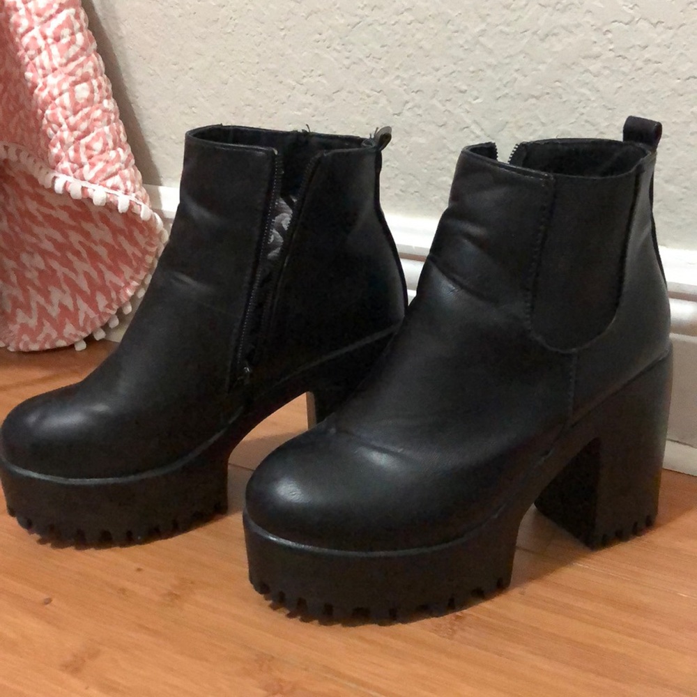 Black platform ankle boots